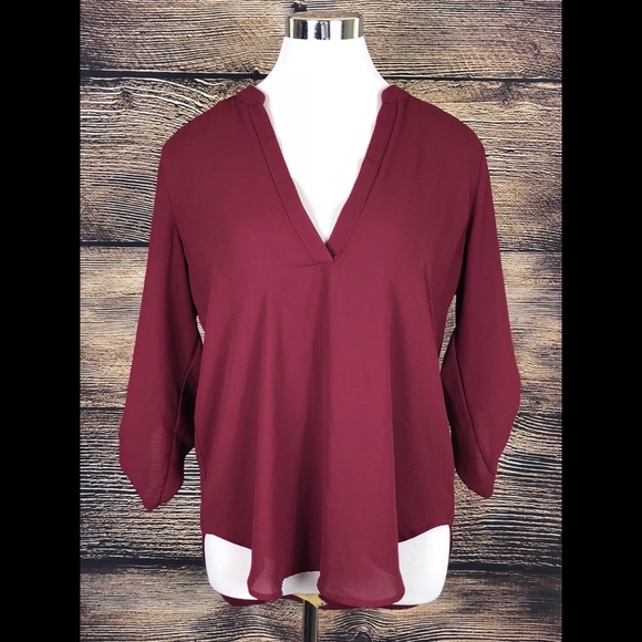 Lush Tops - LUSH Maroon V Neck Blouse Medium